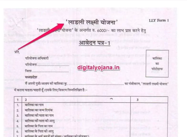 Ladli Laxmi Yojana Application Form Pdf
