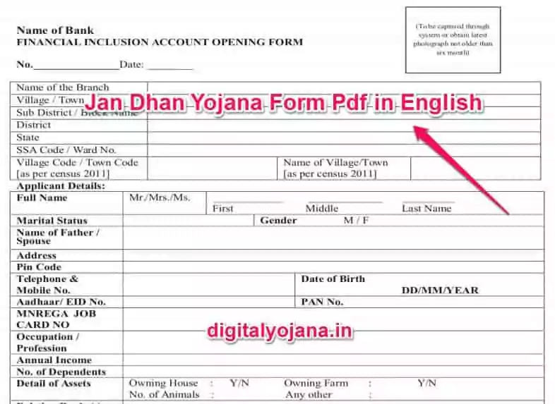 Jan Dhan Yojana Form Pdf in English
