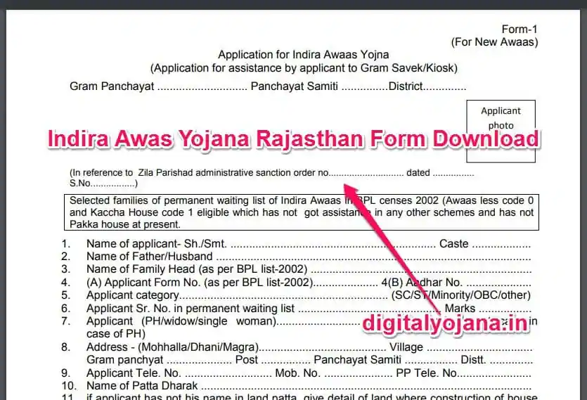 Indira Awas Yojana Rajasthan Form Download