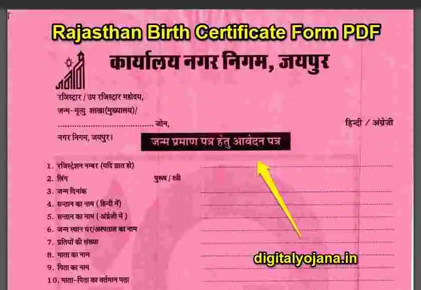 Rajasthan Birth Certificate Form PDF