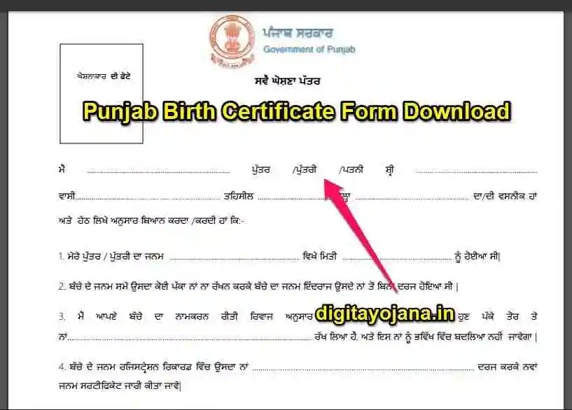 {PDF फॉर्म Download} Punjab Birth Certificate Form Download | पंजाब जन्म प्रमाण पत्र online आवेदन Fast 2023-24