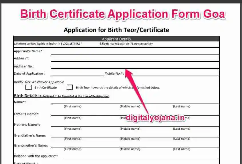 Birth Certificate Application Form Goa