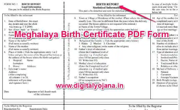 Meghalaya Birth Certificate PDF Form